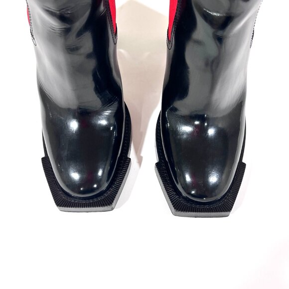 Alexander McQueen Glossy Two Toned Red Black Chelsea Ankle Boots SZ 38 - Picture 9 of 11